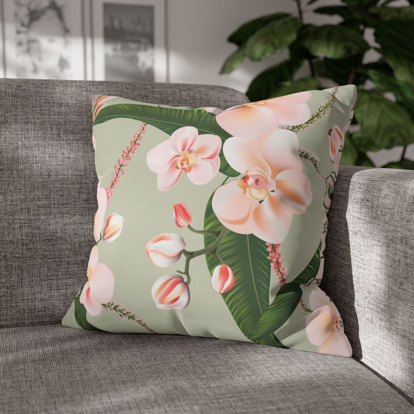 Floral Decorative Pillowcase, Elegant Home Decor, Gift for Her, Cozy Living Room Accent, Pink Orchid Design