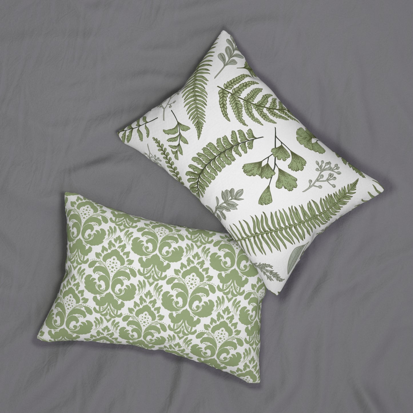Botanical Lumbar Pillow - Fern & Damask Designs, Cozy Decor for Living Room, Green Accent Cushion for Home, Perfect Gift for Nature Lovers