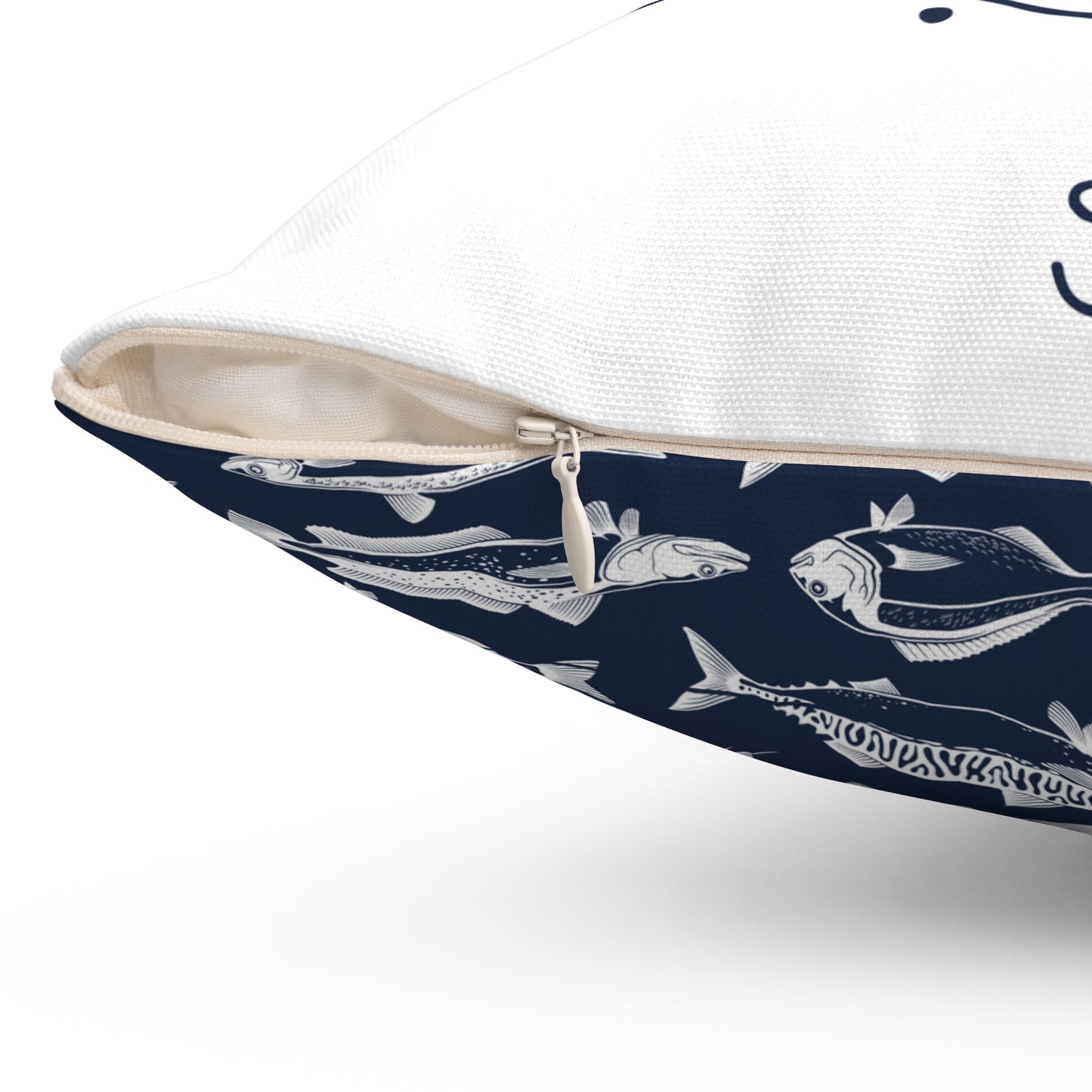 Nautical Cross Design & Fish Pattern on Back Side - Beach Lover Decorative Cushion