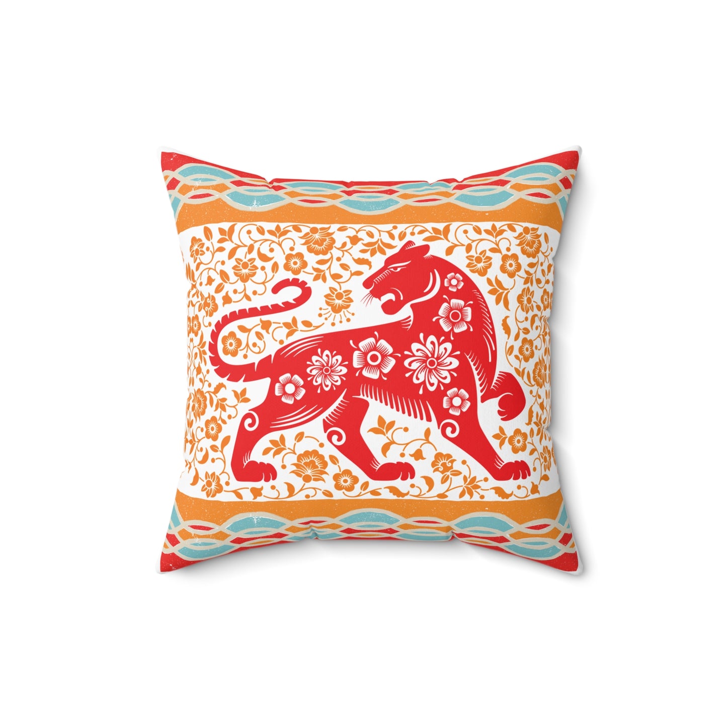 Vibrant Bohemian Tiger Decorative Pillow, Handmade Home Decor, Unique Gifts for Housewarming, Festival Comfort, Cozy Living