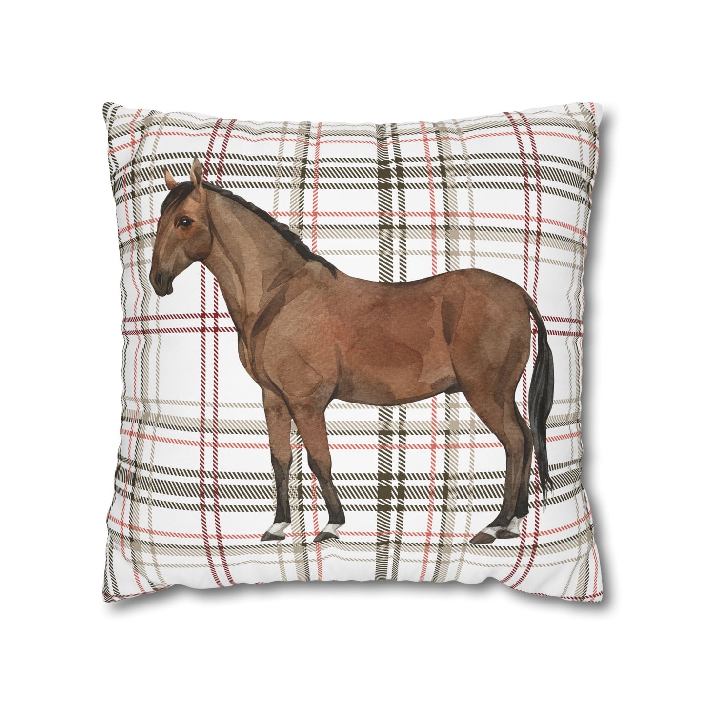Horse-Themed Square Poly Canvas Pillowcase, Rustic Farmhouse Decor, Gift for Horse Lovers, Equestrian Home Accent, Cozy Throw Pillow
