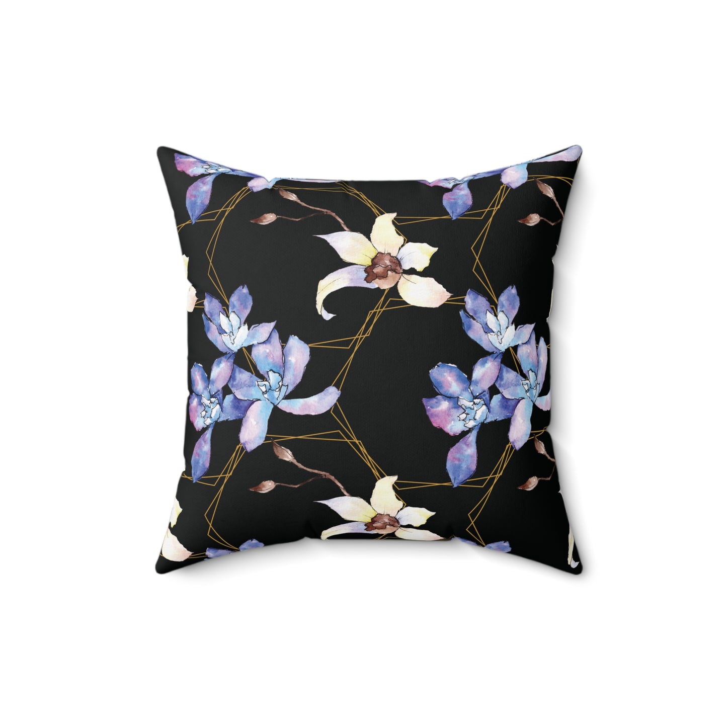 Lavender Elegance Reversible Throw Pillow – Orchid Blossoms & Gold Geometry Spun Polyester Square Pillow, Home Decor, Throw Pillow, Gift for Her, Living Room Cushion, Stylish Accent Pillow