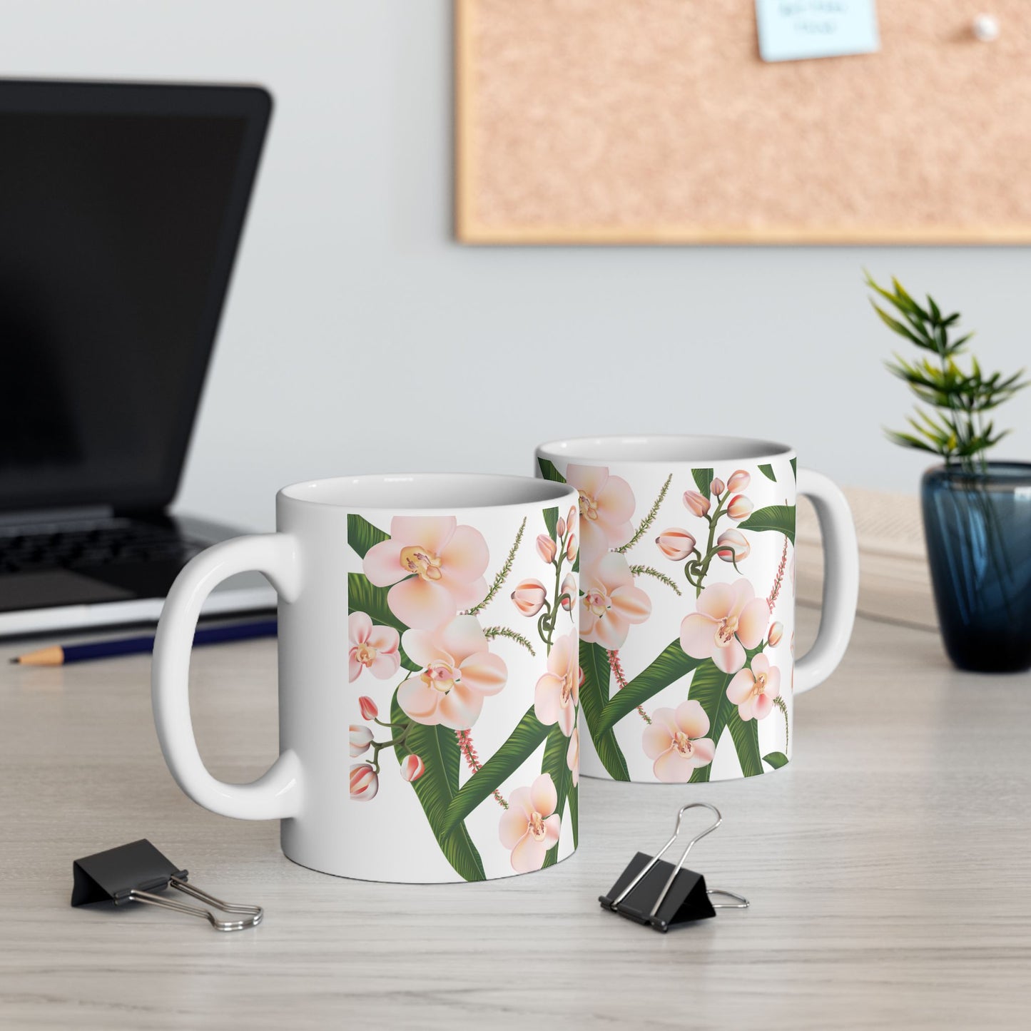 Floral Ceramic Mug, Orchid Coffee Cup, Tea Mug Gift, Botanical Drinkware, Nature Lover's Mug, Pink Flower Decor