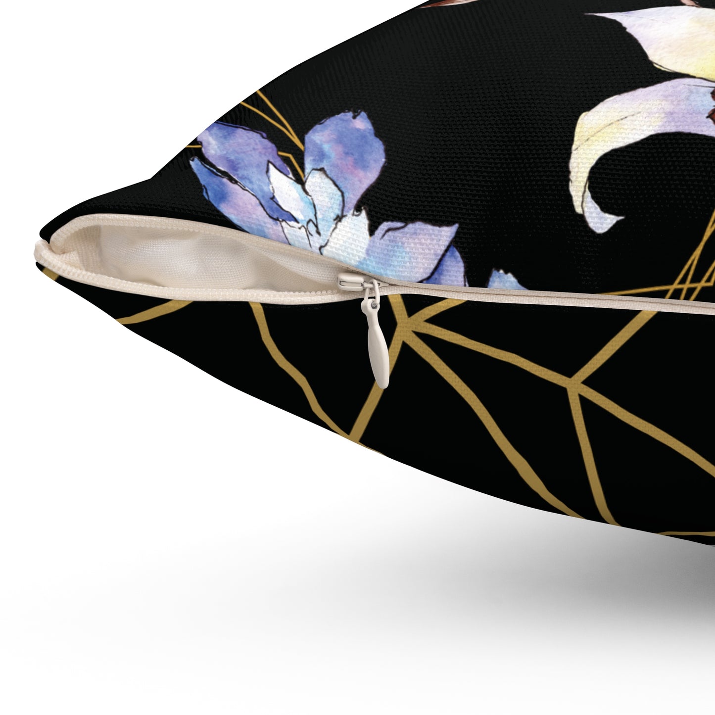 Lavender Elegance Reversible Throw Pillow – Orchid Blossoms & Gold Geometry Spun Polyester Square Pillow, Home Decor, Throw Pillow, Gift for Her, Living Room Cushion, Stylish Accent Pillow