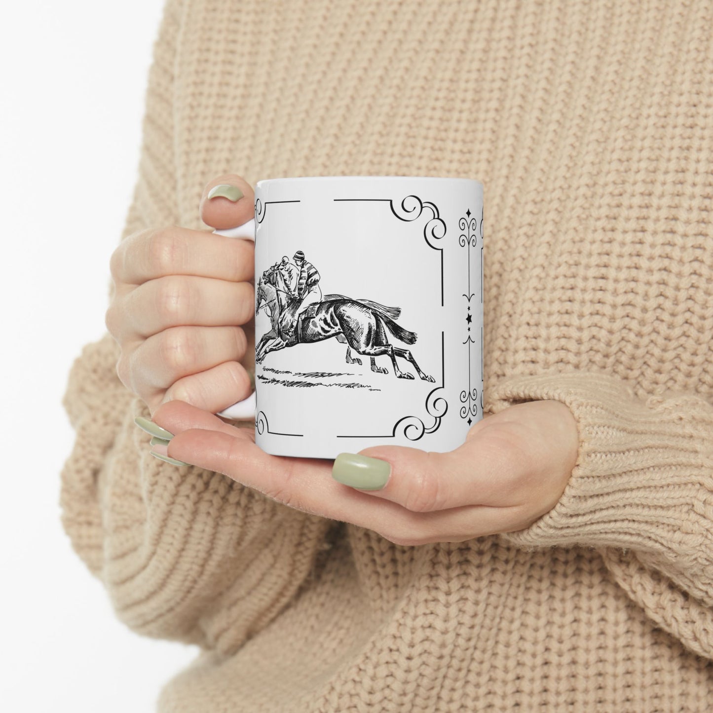 Elegant Equestrian Ceramic Mug, Horse Lover Gift, Stylish Drinkware, Unique Coffee Cup, Perfect for Home or Office