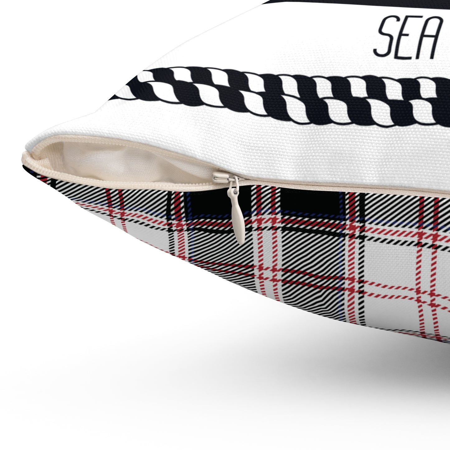 Welcome On Board Sea Life Fun Design with Matching Plaid Backside - Square Pillow