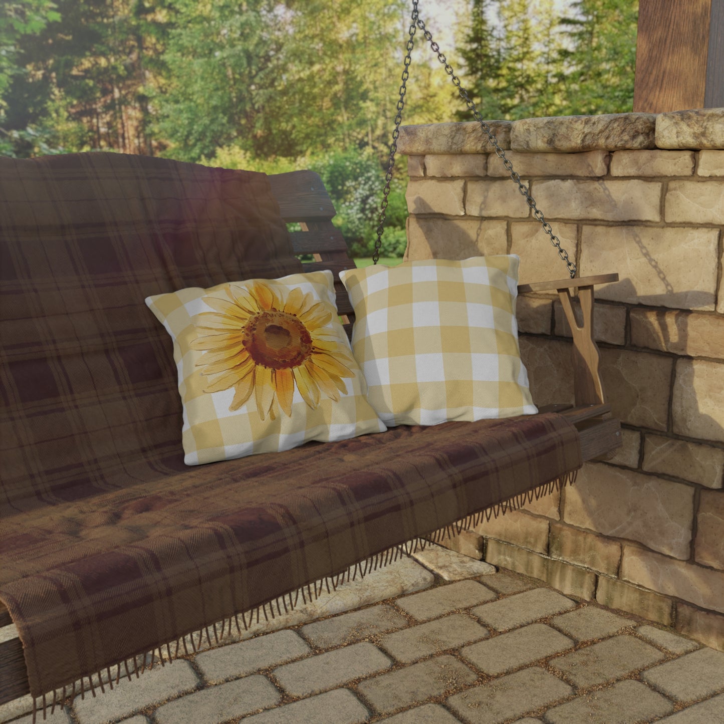 Sunflower Checkered Outdoor Pillows - Bright & Cheerful Home Decor