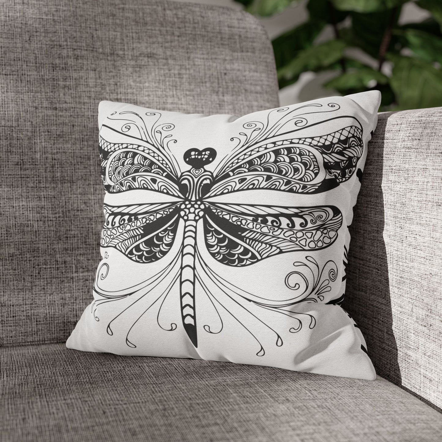Elegant Black and White Dragonfly Pillowcase, Decorative Throw Pillow Cover, Modern Home Decor, Gift for Nature Lovers, Cozy Living Room Accent