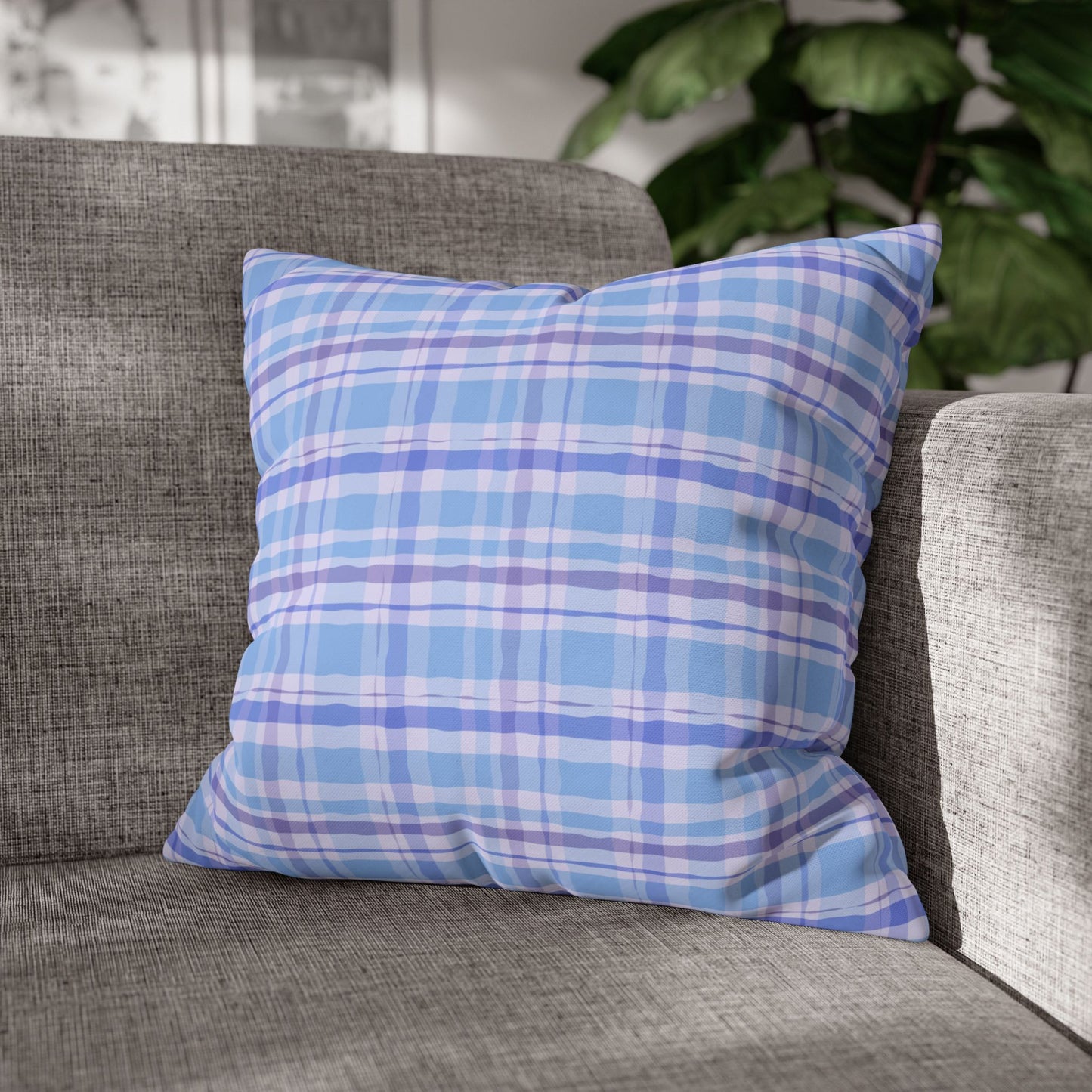 Cozy Blue Plaid Pillowcase, Soft Throw Pillow Cover, Decorative Cushion, Home Decor, Gifts for Her, Farmhouse Style