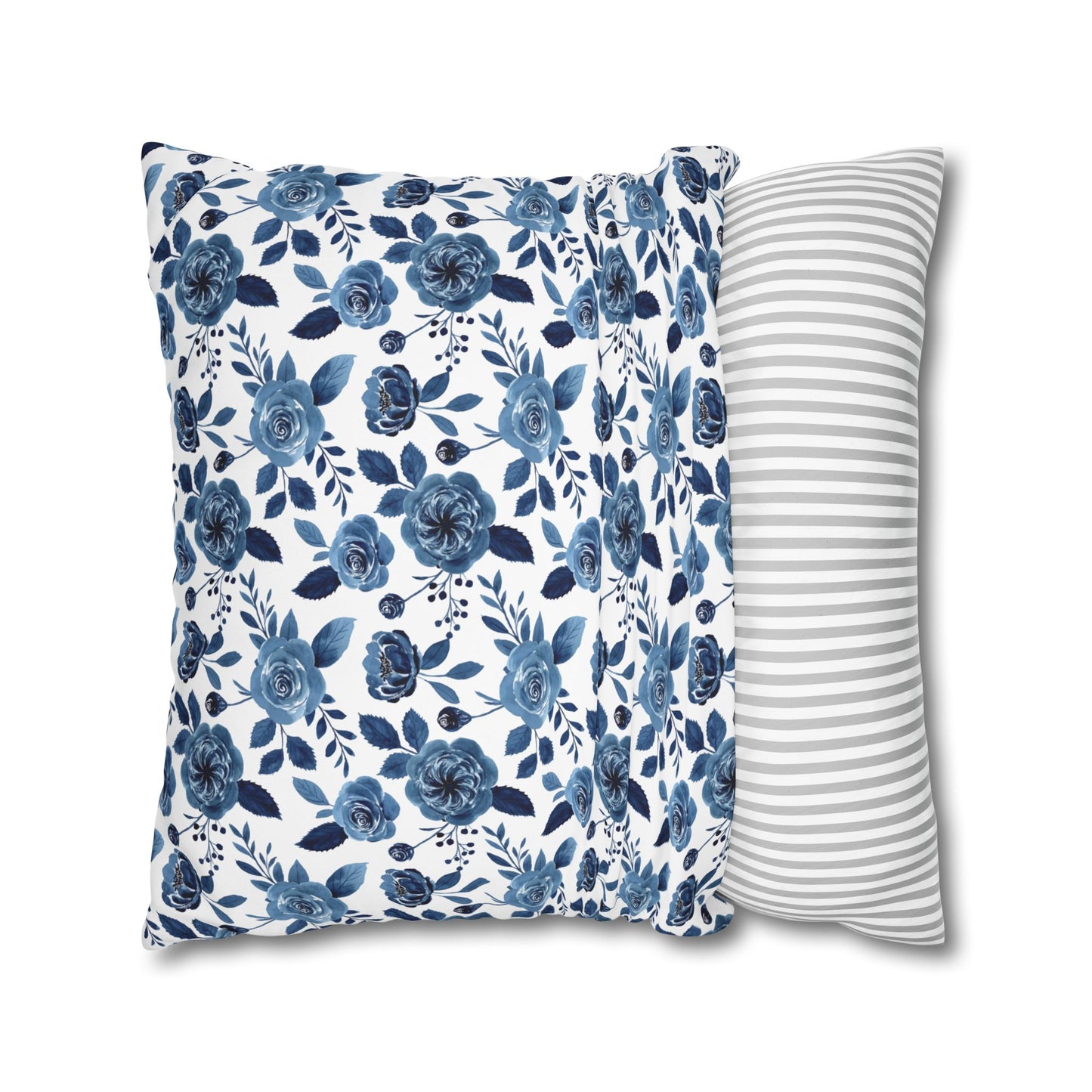 Floral Blue Canvas Pillowcase, Decorative Cushion Cover for Home Decor, Gifts for Her, Throw Pillow Cover, Cozy Living Room Accent
