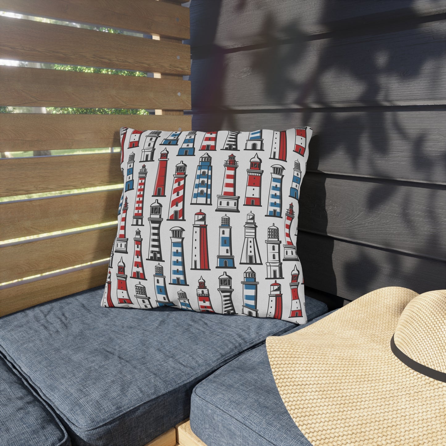 Outdoor Pillows - Nautical Lighthouse Decorative Coastal Set for Beach House