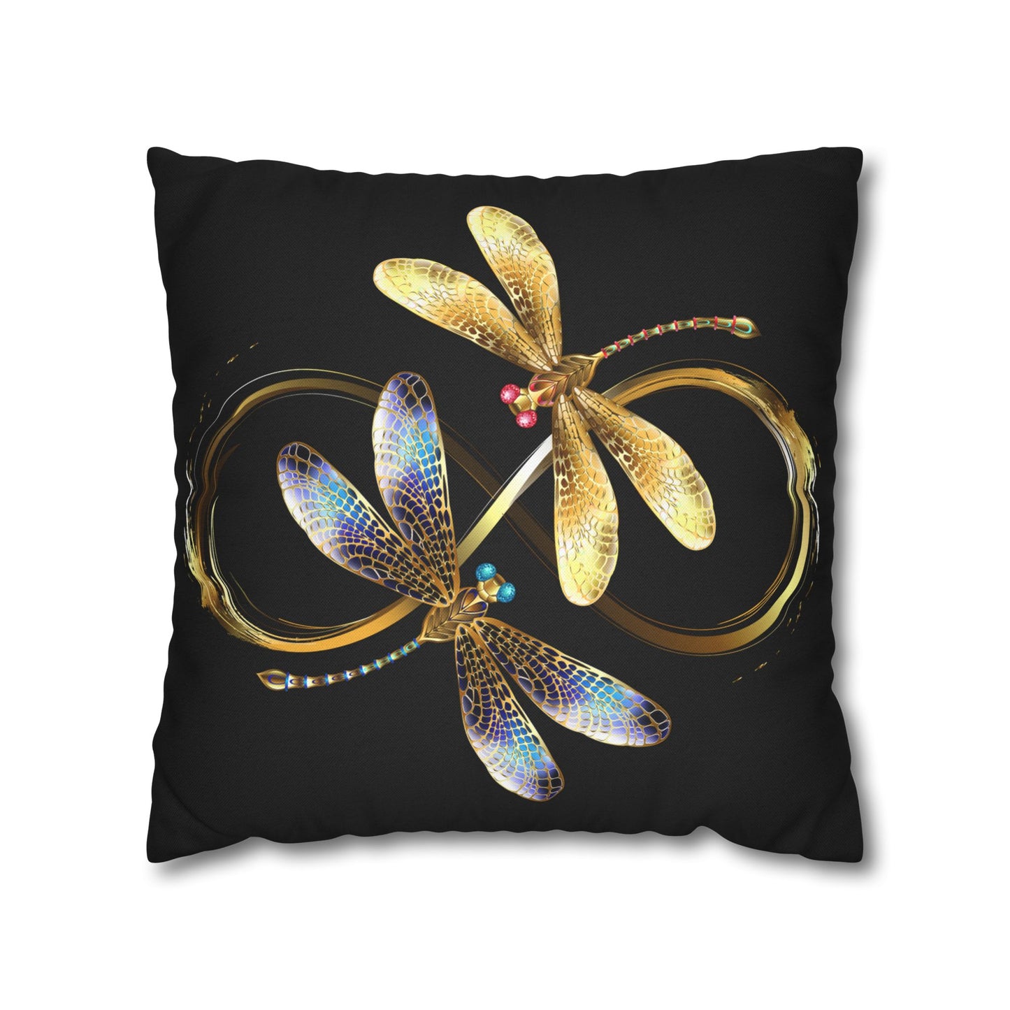 Elegant Black and Gold Blue Touched Dragonfly Pillowcase, Home Decor, Gift for Nature Lovers, Decorative Cushion Cover, Insect Art for Bedrooms