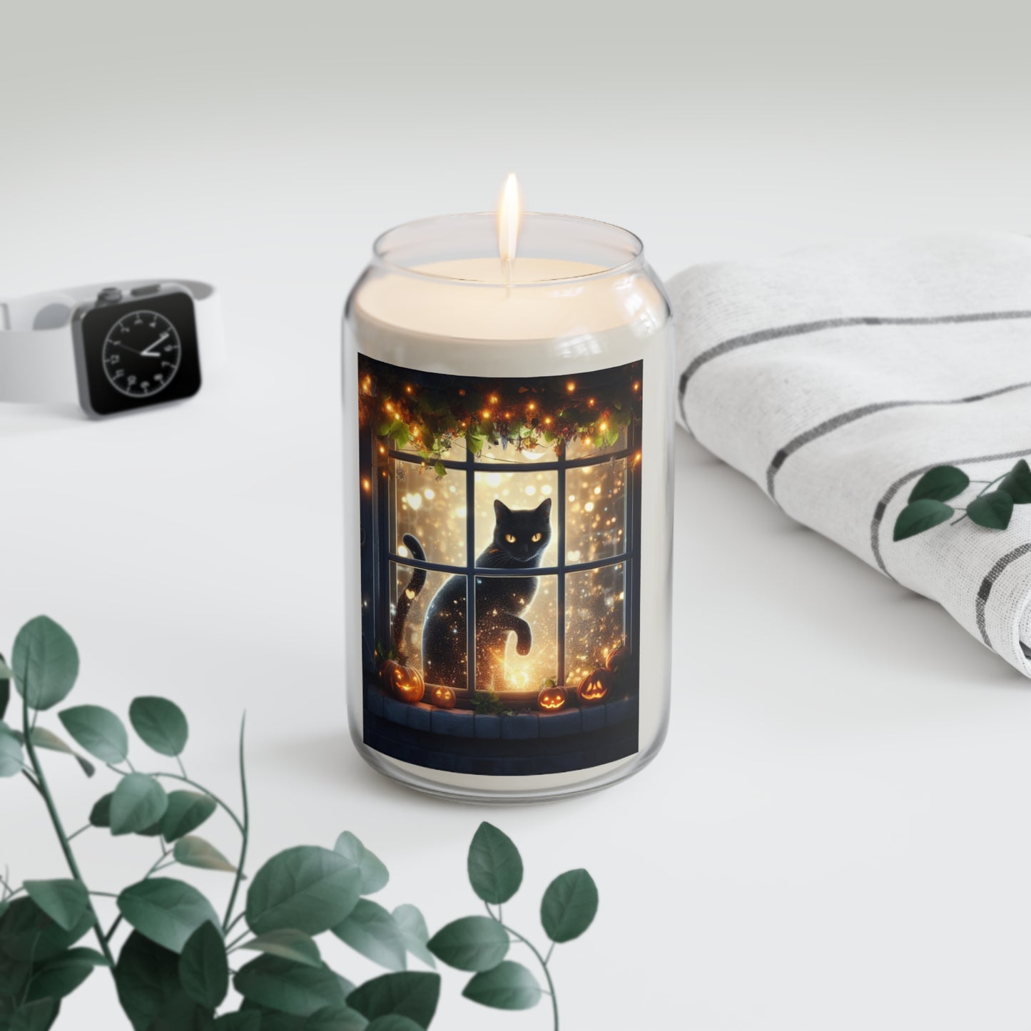 Scented Soy Candle - Black Cat Window, Cozy Atmosphere, Halloween Decor, Gift for Cat Lovers, Relaxation Essential, Home Fragrance