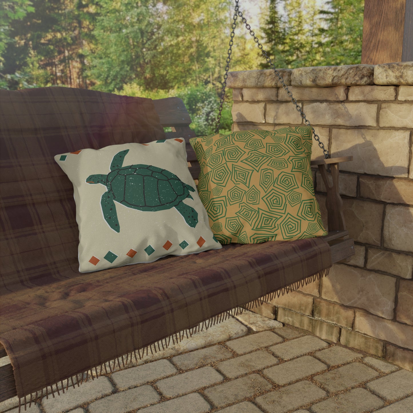 Outdoor Pillows - Rustic and Tribal Sea Turtle Design