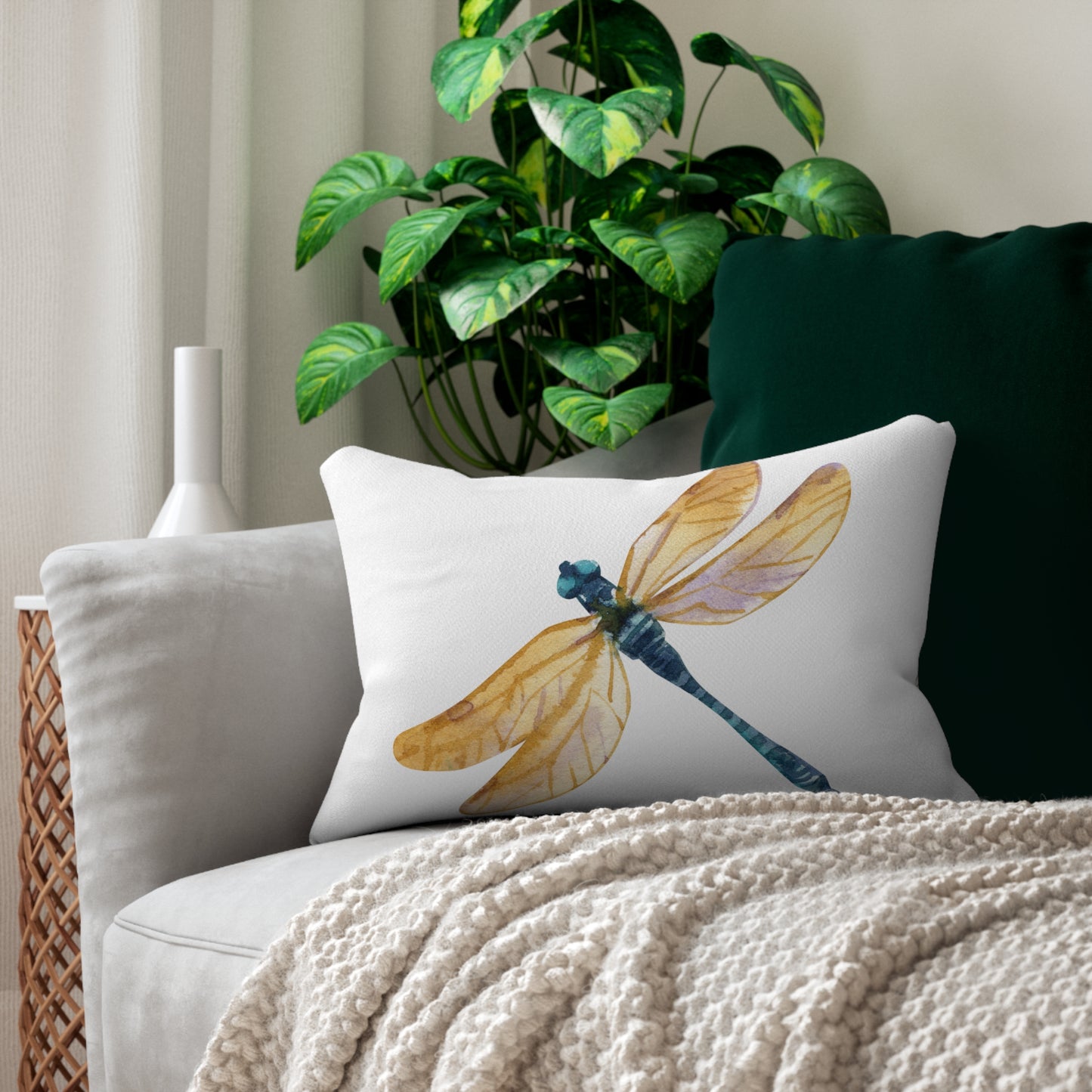 Earth Tones Floral Dragonfly Lumbar Pillow | Bohemian Home Decor, Decorative Cushion, Nature-Inspired Gift, Spring Accent, Cozy Living Room