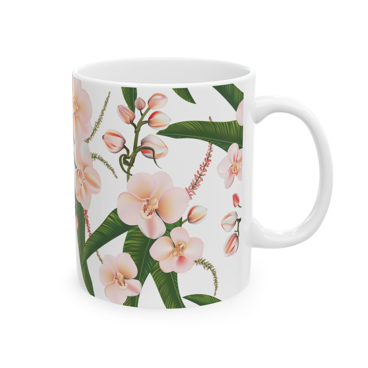 Floral Ceramic Mug, Orchid Coffee Cup, Tea Mug Gift, Botanical Drinkware, Nature Lover's Mug, Pink Flower Decor