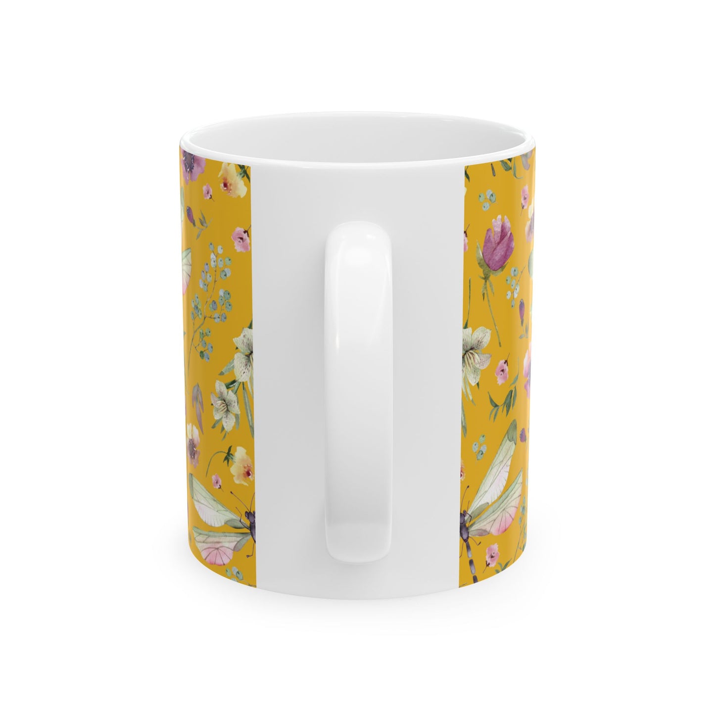 Whimsy in Bloom – Dragonflies & Floral Elegance ,Mug, Ceramic