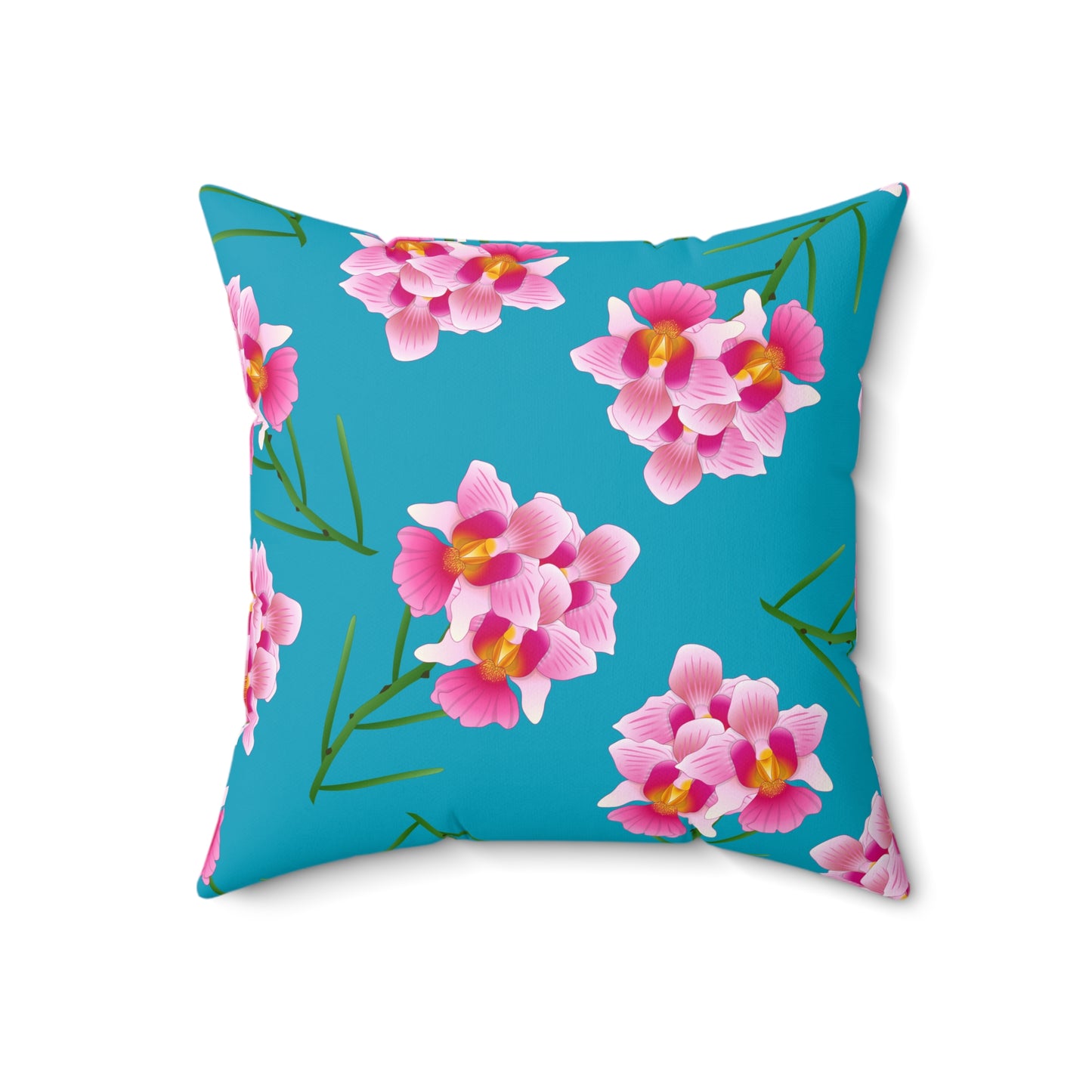 Tropical Bloom Reversible Throw Pillow – Pink Orchids & Turquoise with Sunny Yellow Pattern Accent Pillow for Home Decor, Cushion, Throw Pillow, Living Room Decor, Gift Ideas, Modern Home Accessories