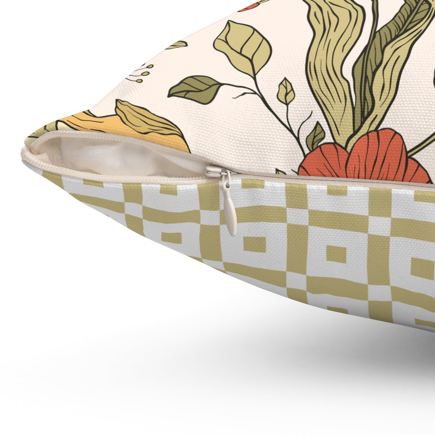 Throw Pillow Songbird with Berry Gift and Floral Design matching Pattern on the back