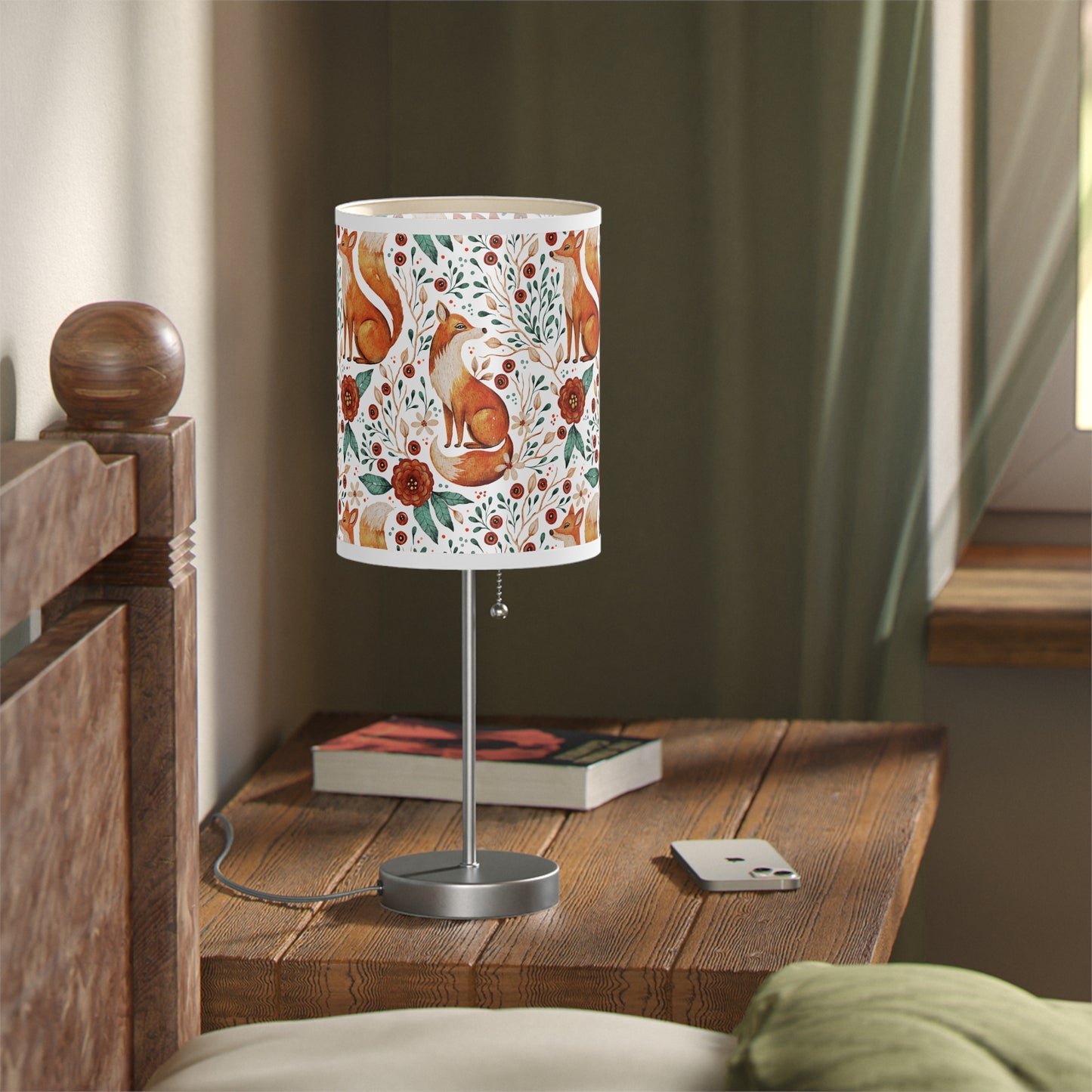Whimsical Fox Floral Table Lamp - Stylish Decorative Lighting for Cozy Spaces - White