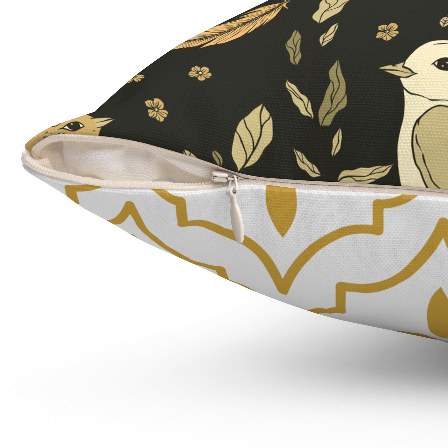 Throw Pillow Songbird and Floral Boho Floral & Geometric Spun Polyester Pillow | Cozy Home Decor, Unique Gift, Decorative Cushion, Modern Accent, Bird Print