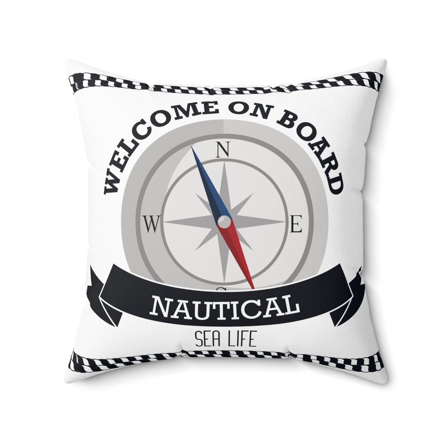 Welcome On Board Sea Life Fun Design with Matching Plaid Backside - Square Pillow