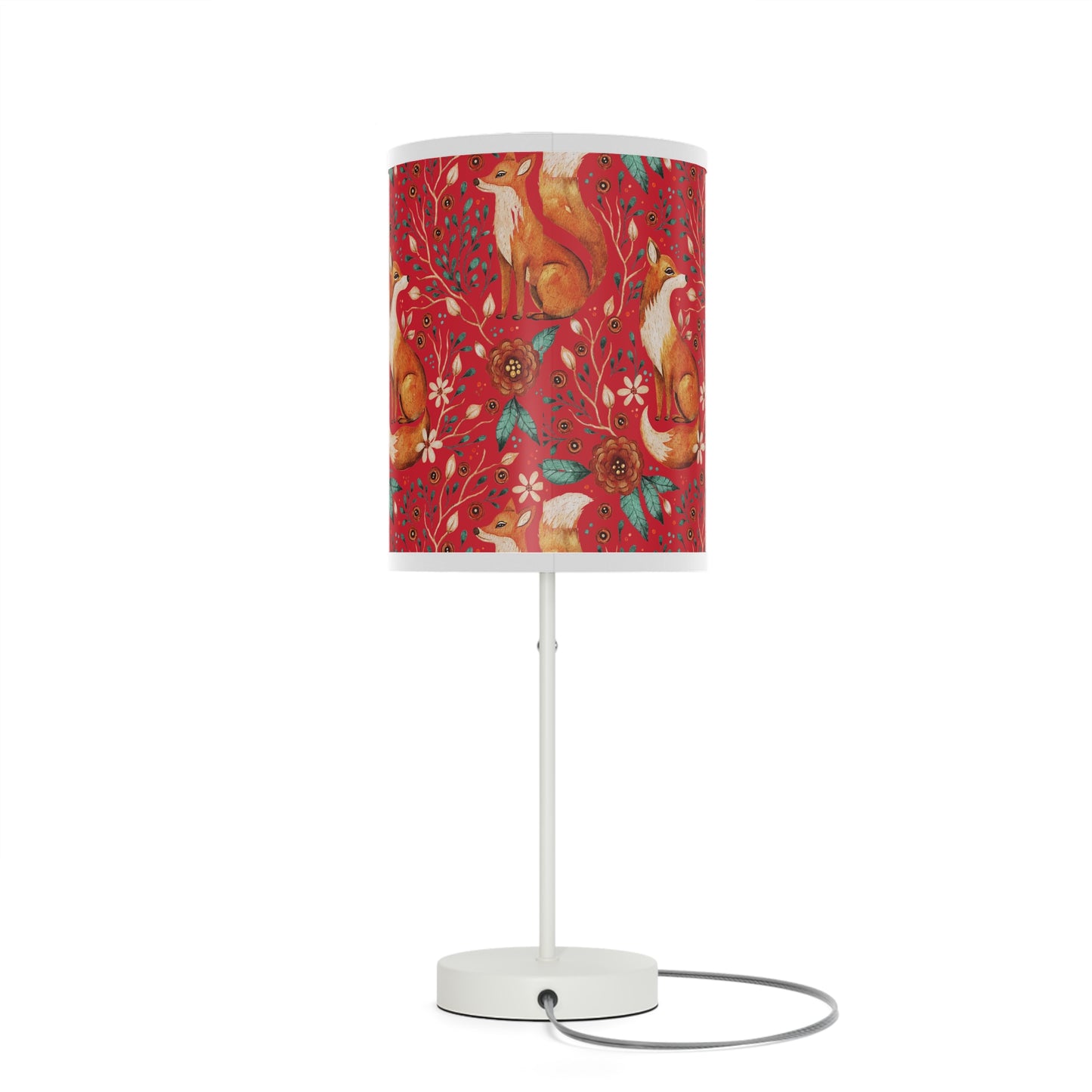 Whimsical Fox Floral Table Lamp - Stylish Decorative Lighting for Cozy Spaces - Dark Red