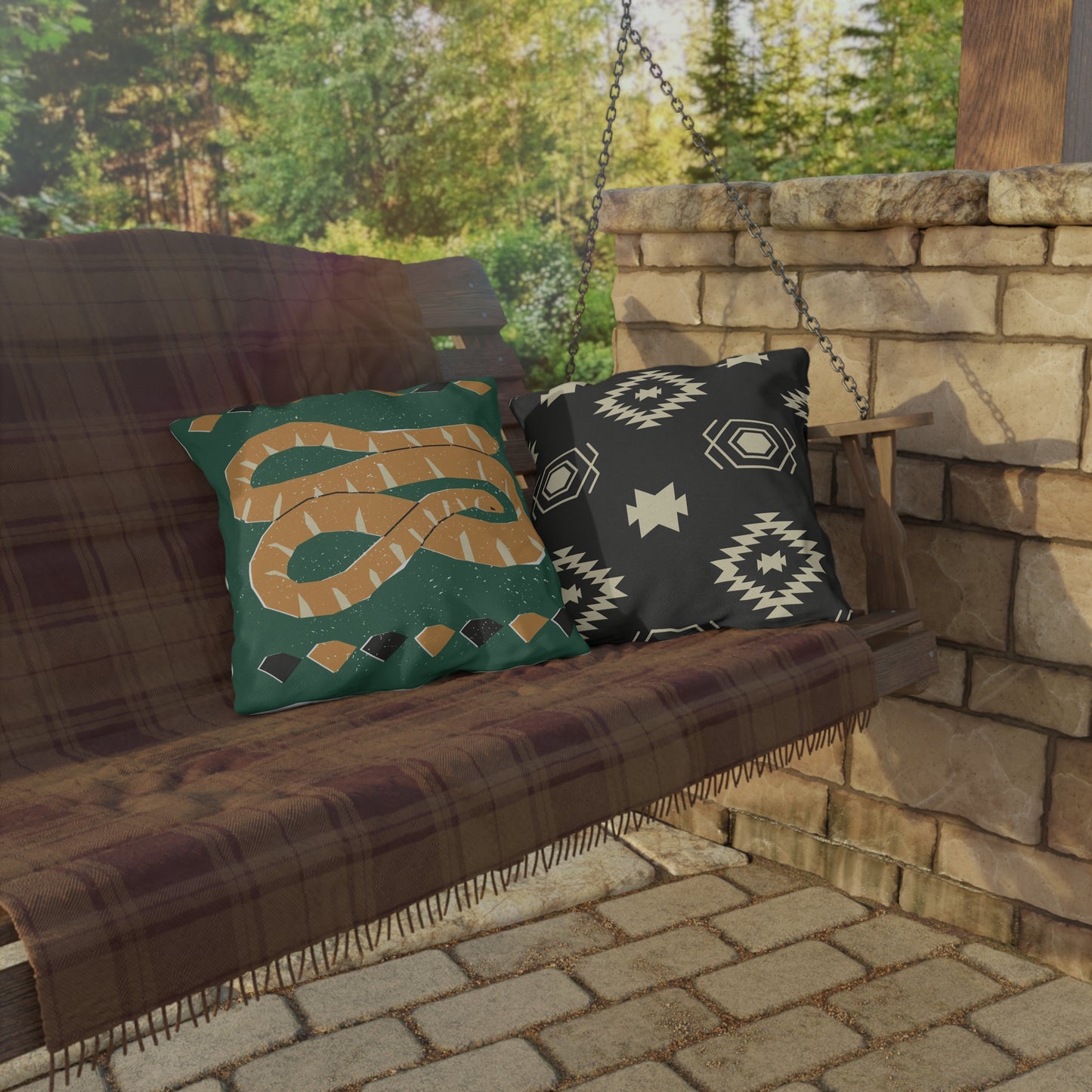 Desert-Inspired Rustic Tribal Design Snake Outdoor Pillow | Boho Chic Decor, Patio Cushions, Nature Decor, Home Accents, Camping Accessories