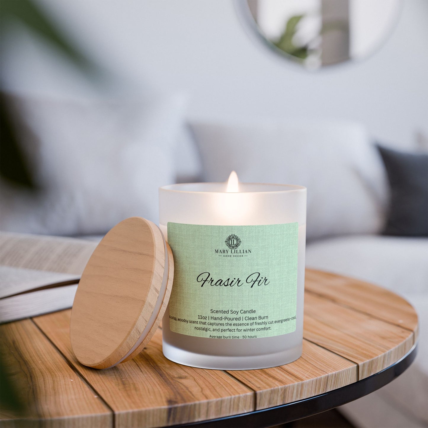 Scented Candle Frosted Glass 11oz - Frasir Fir Woodsy Winter Comfort