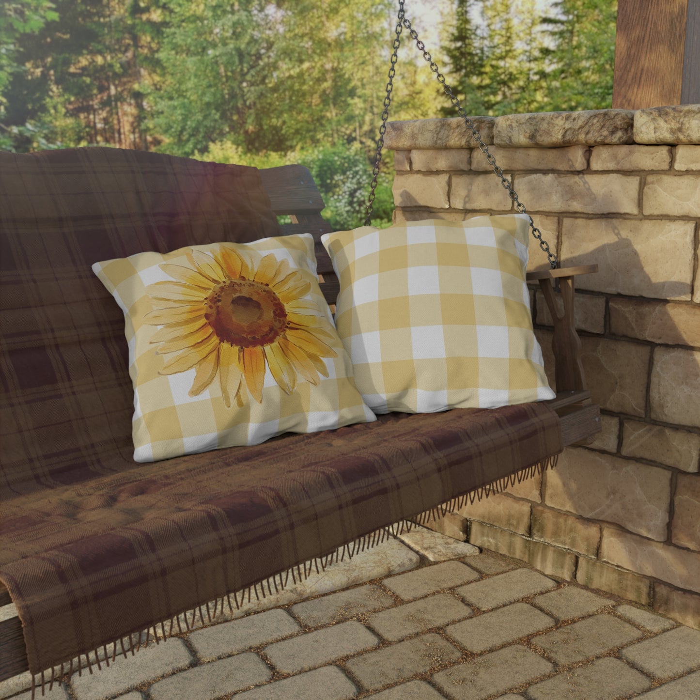 Sunflower Checkered Outdoor Pillows - Bright & Cheerful Home Decor