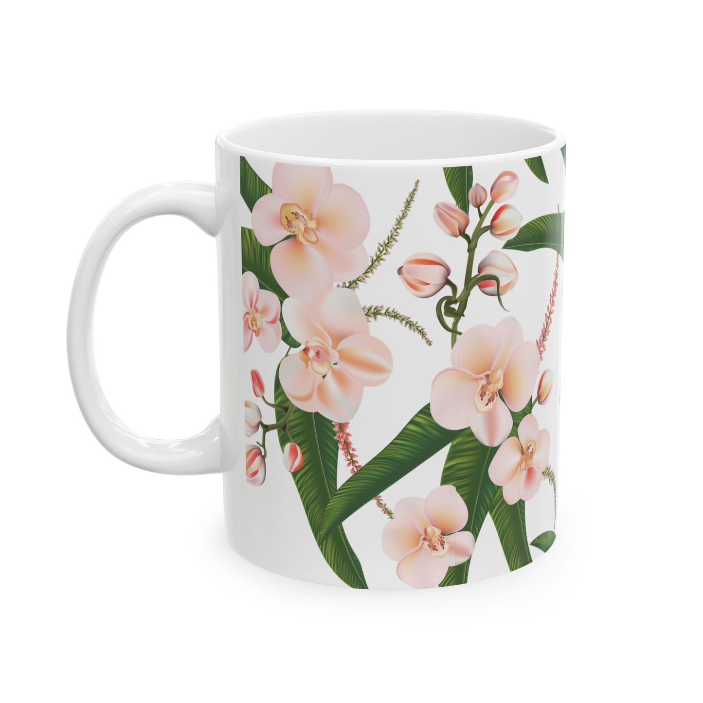 Floral Ceramic Mug, Orchid Coffee Cup, Tea Mug Gift, Botanical Drinkware, Nature Lover's Mug, Pink Flower Decor