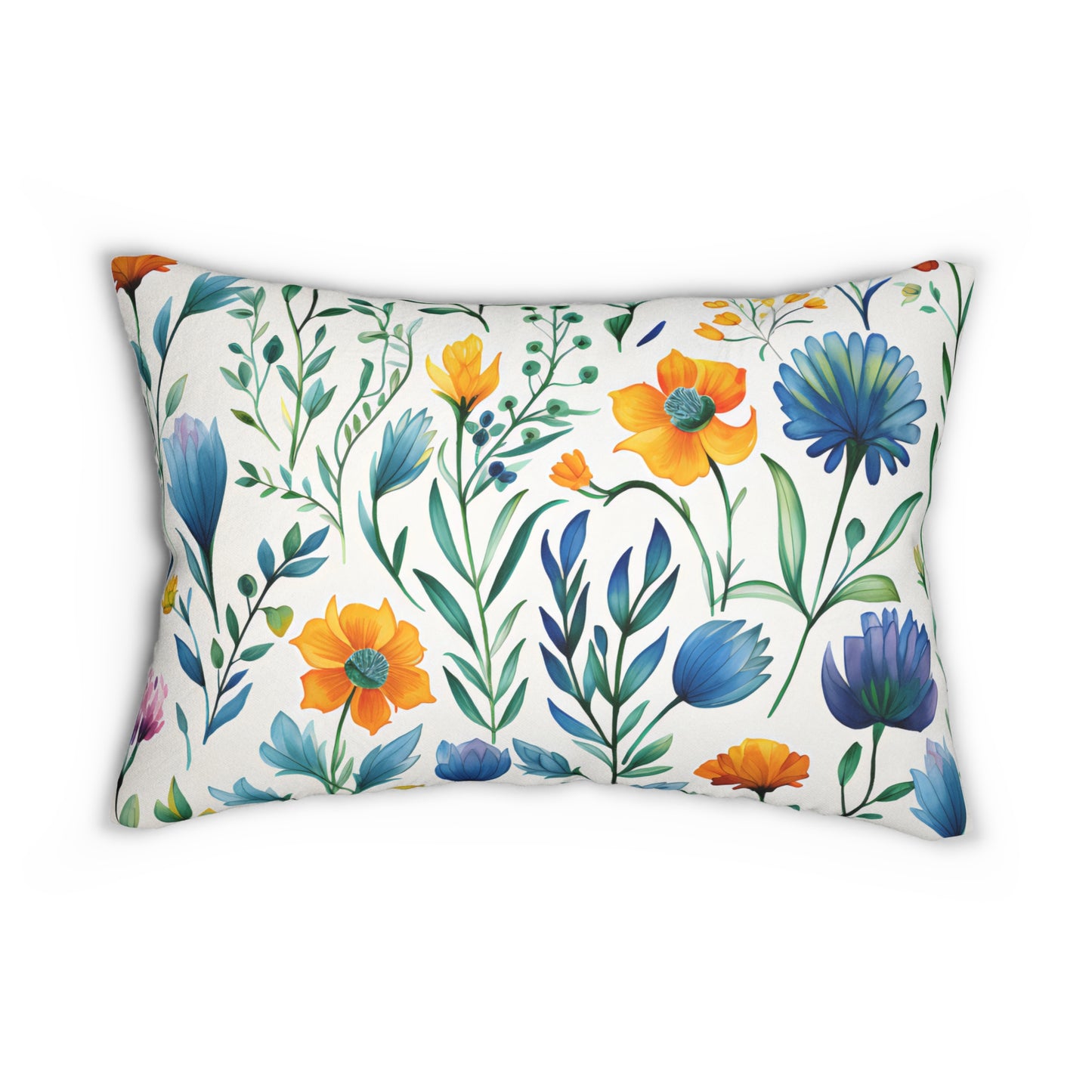 Bohemian Floral and Blue Turquoise Dragonfly Lumbar Pillow // Cozy Home Decor, Throw Cushion, Gift for Nature Lovers, Living Room Accent, Unique Housewarming Gift
