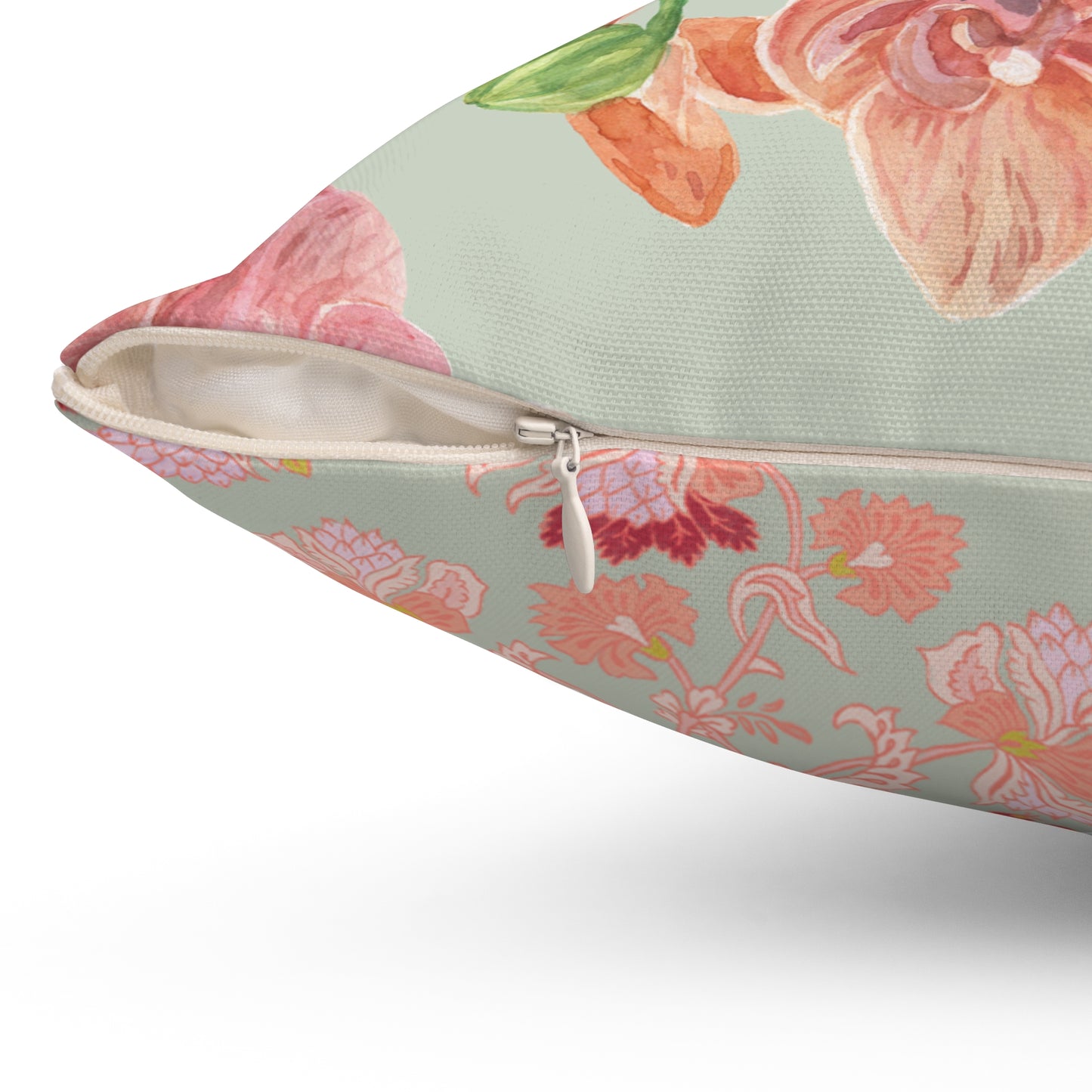 Accent Pillow - Peaches and Cream Orchids with Minty Floral Design