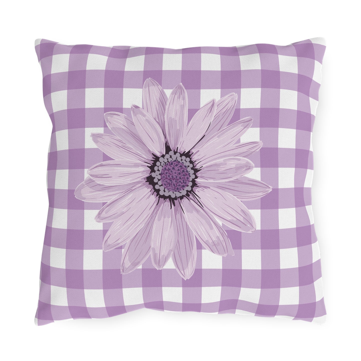 Floral Gingham Outdoor Pillows - Cozy Purple Decor for Patios and Gardens