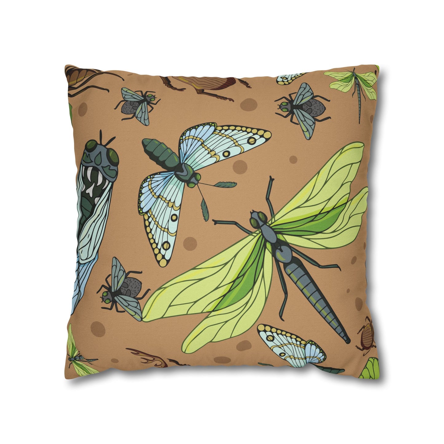 Nature-Inspired Dragonfly and Friends in Earthy Colors Decorative Pillowcase