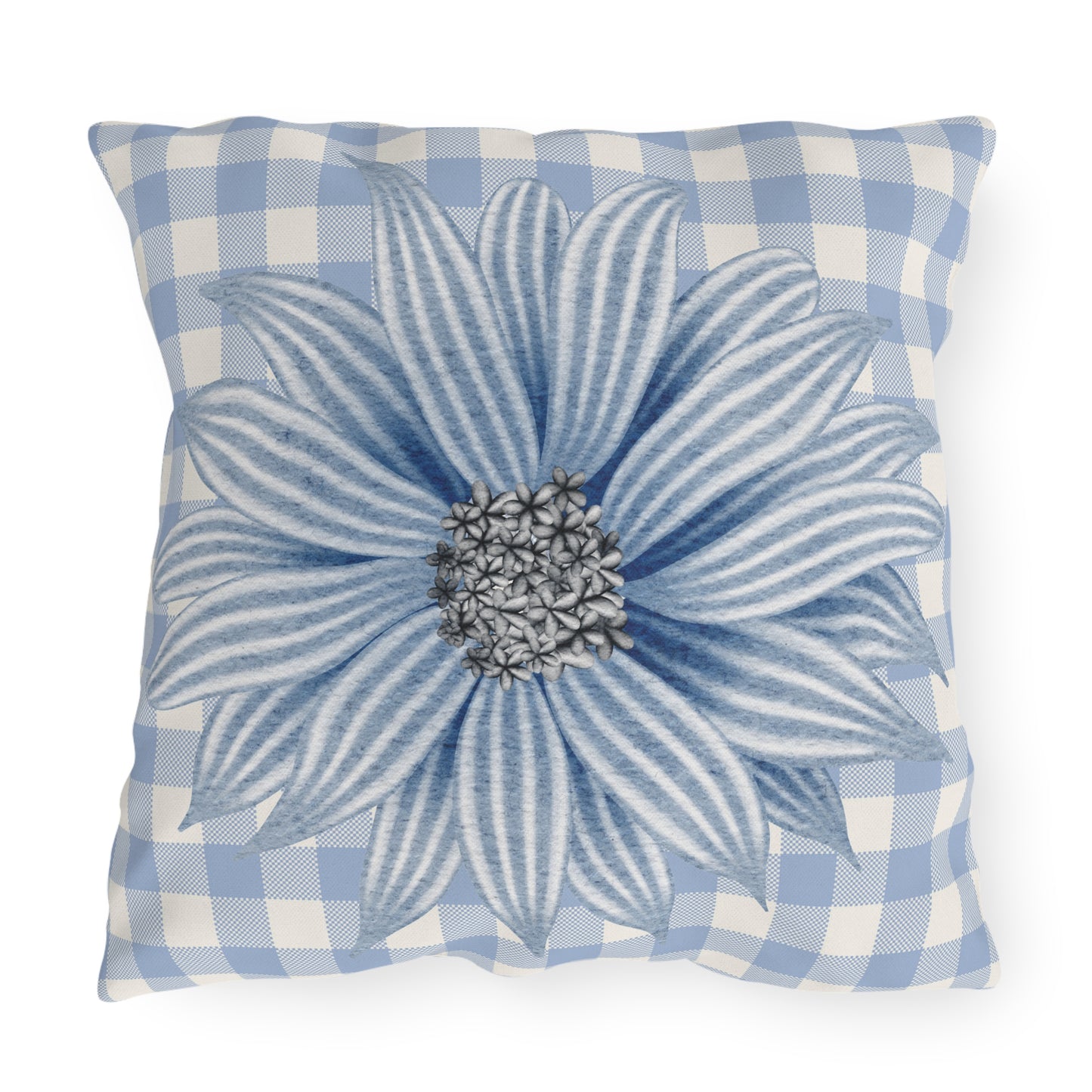 Blue Flower Checkered Outdoor Pillows - Bright & Cheerful Home Decor