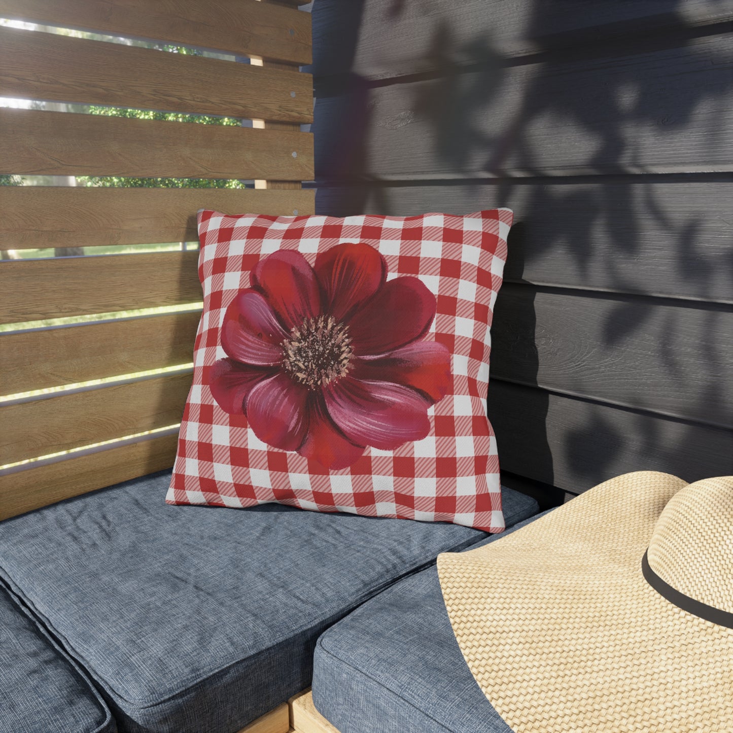Red Summer Floral Outdoor Pillow for Patio Decor