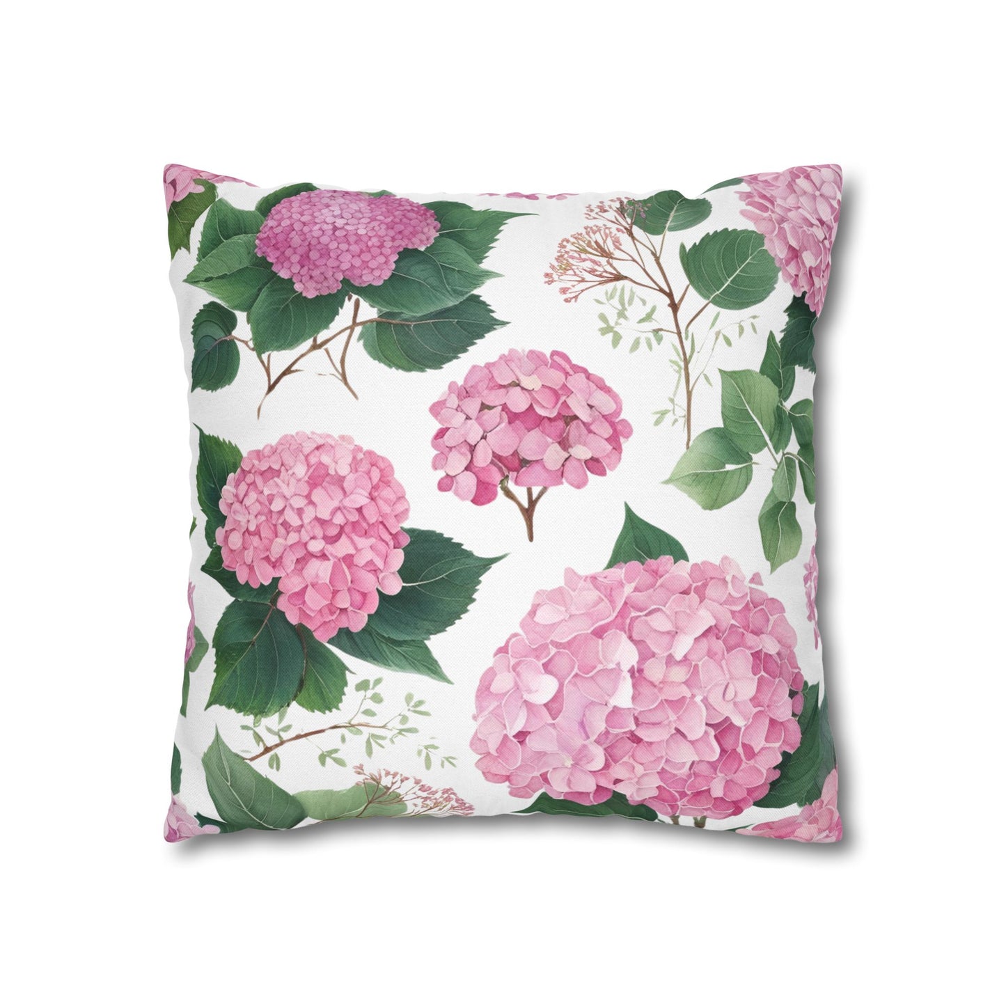 Blushing Hydrangeas – Pink Floral Square Pillowcase