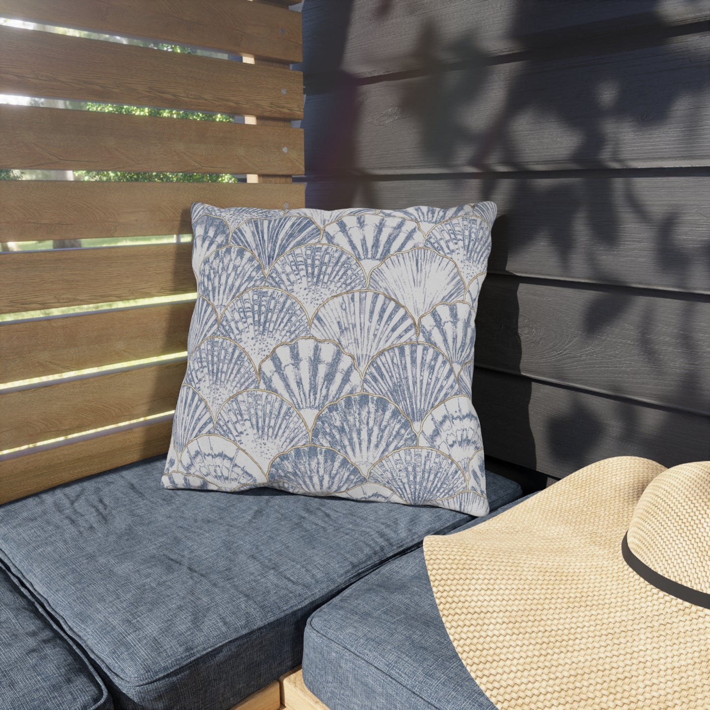 Coastal Blue Outdoor Pillows - Beachy Shell & Checkered Design for Patio Decor