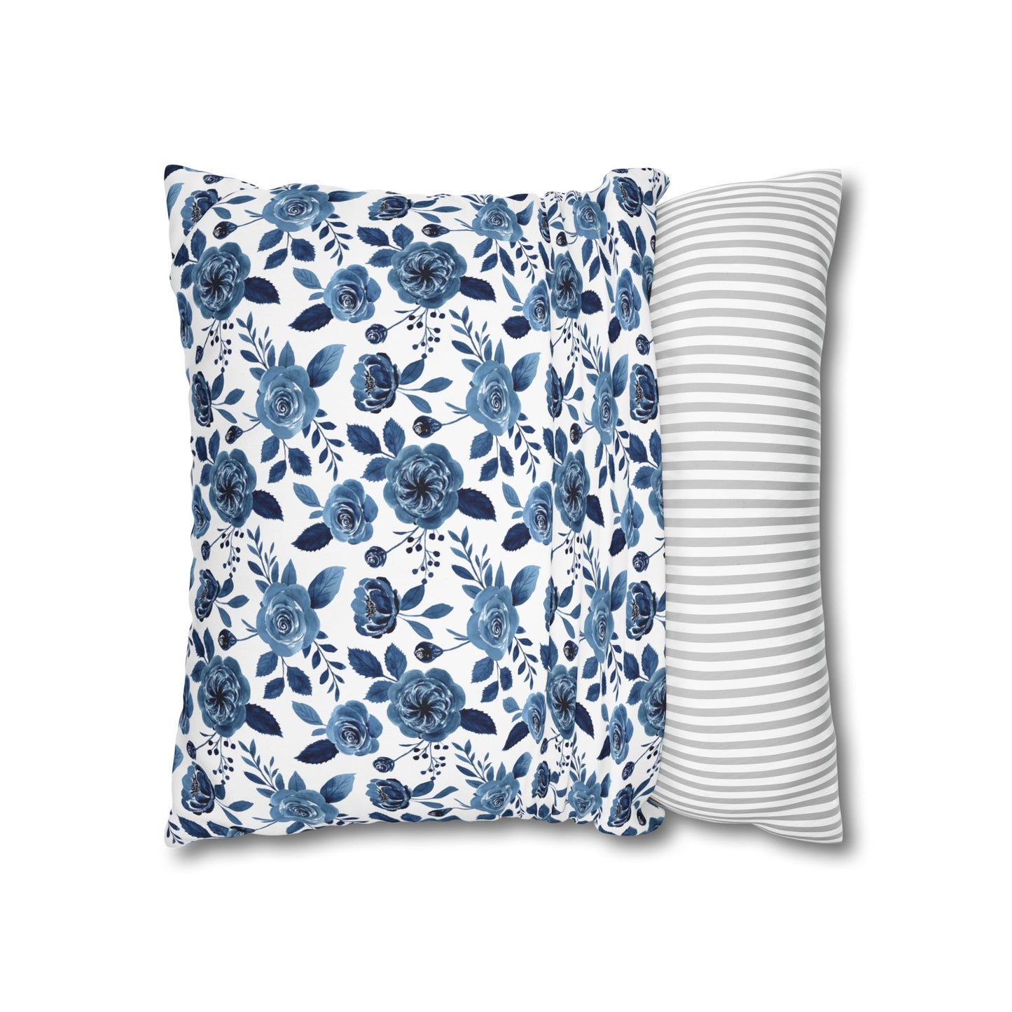 Floral Blue Canvas Pillowcase, Decorative Cushion Cover for Home Decor, Gifts for Her, Throw Pillow Cover, Cozy Living Room Accent