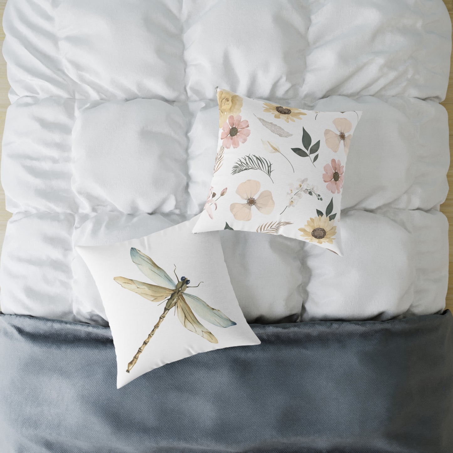 Nature-Inspired Decorative Dragonfly Pillow, Floral Cushion, Home Decor, Gift for Garden Lovers, Cozy Living Room Accent