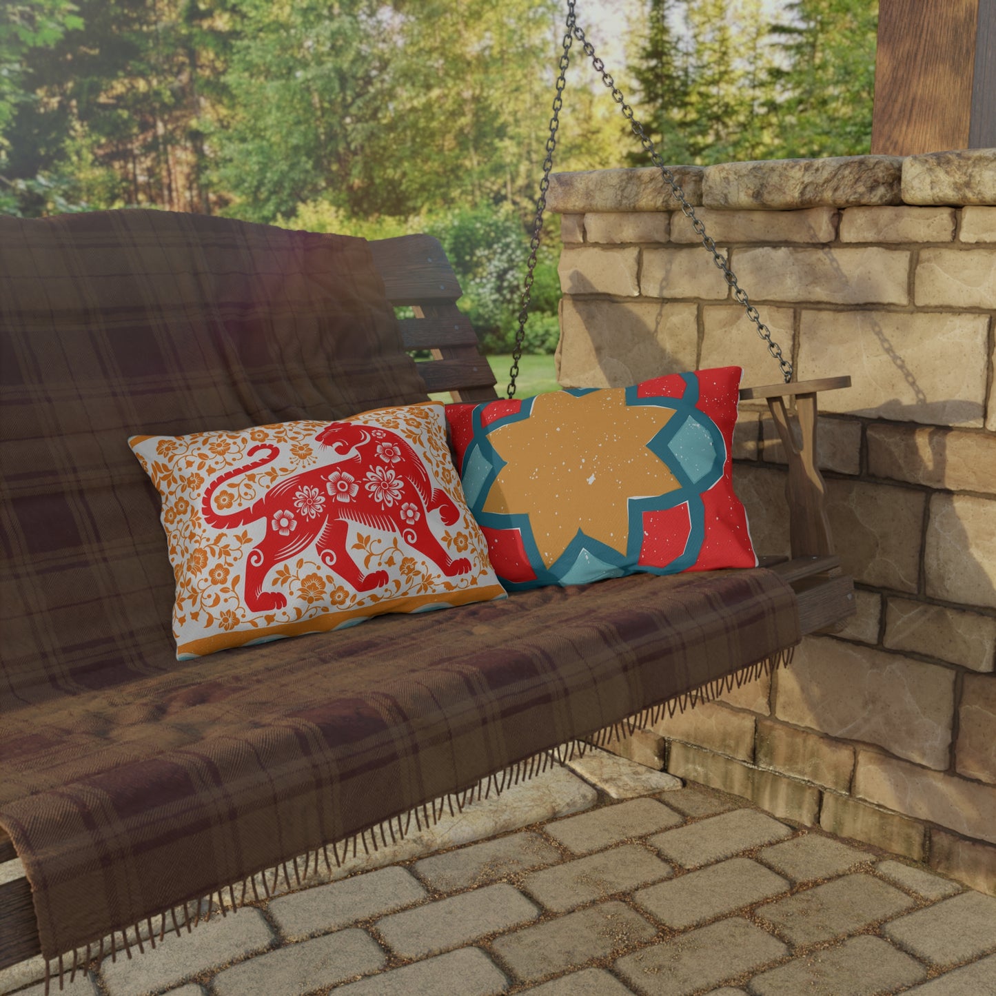 Outdoor Pillows - Vibrant Tribal Tiger Design