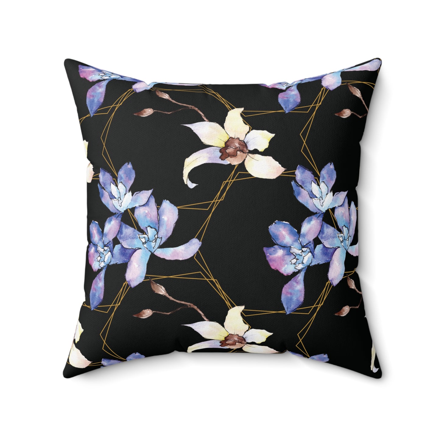 Lavender Elegance Reversible Throw Pillow – Orchid Blossoms & Gold Geometry Spun Polyester Square Pillow, Home Decor, Throw Pillow, Gift for Her, Living Room Cushion, Stylish Accent Pillow