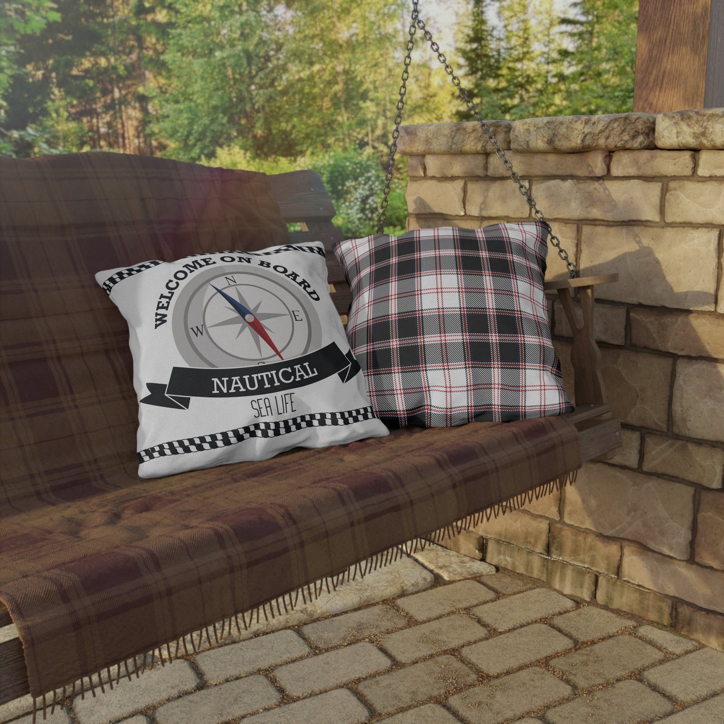 Outdoor Pillows - Welcome On Board Nautical Design