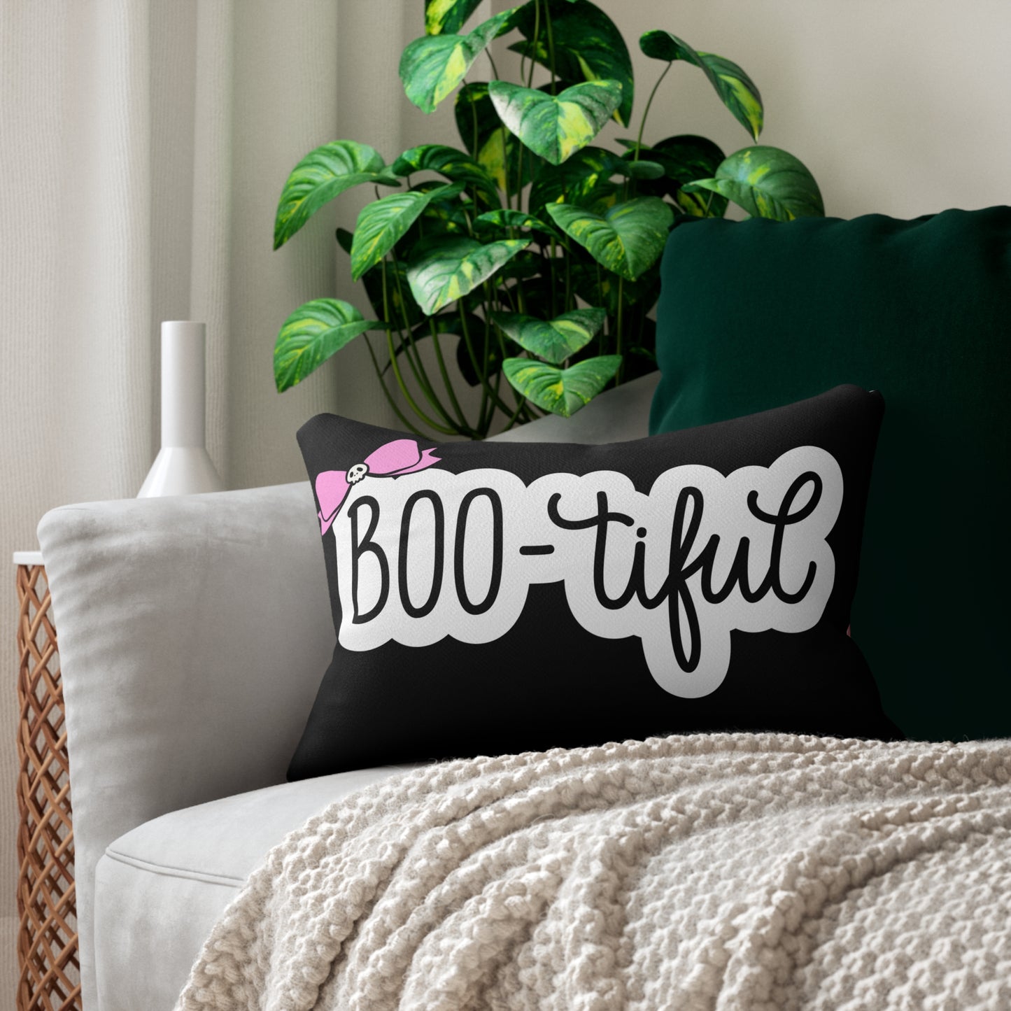 Boo-tiful Lumbar Pillow, Halloween Decor, Cozy Home Accent, Spooky Gift, Skull Patterns, Fun Cushion