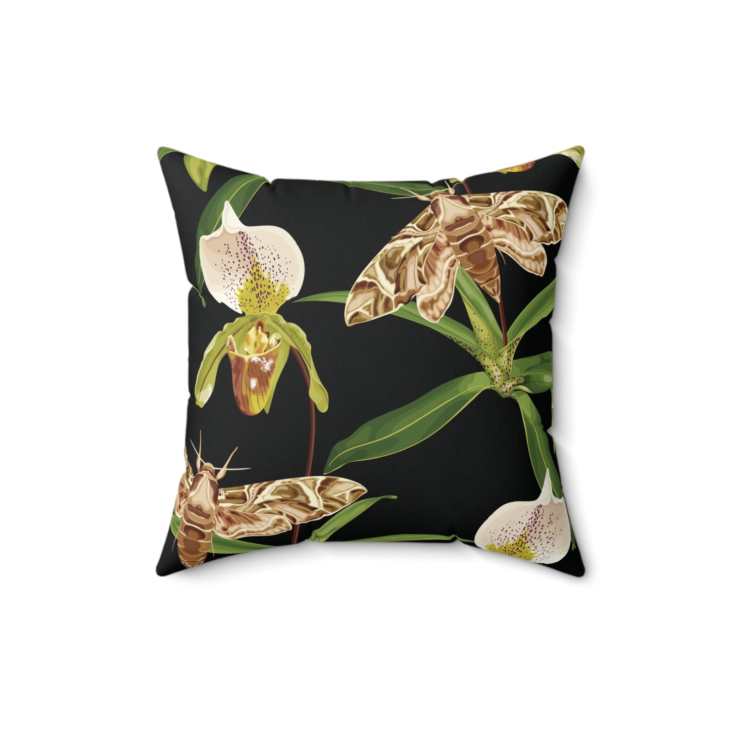 Venus Slipper Orchid Botanical & Geometric Square Accent Throw Pillow | Decorative Cushion, Home Decor, Gift Idea, Nature Theme, Modern Design