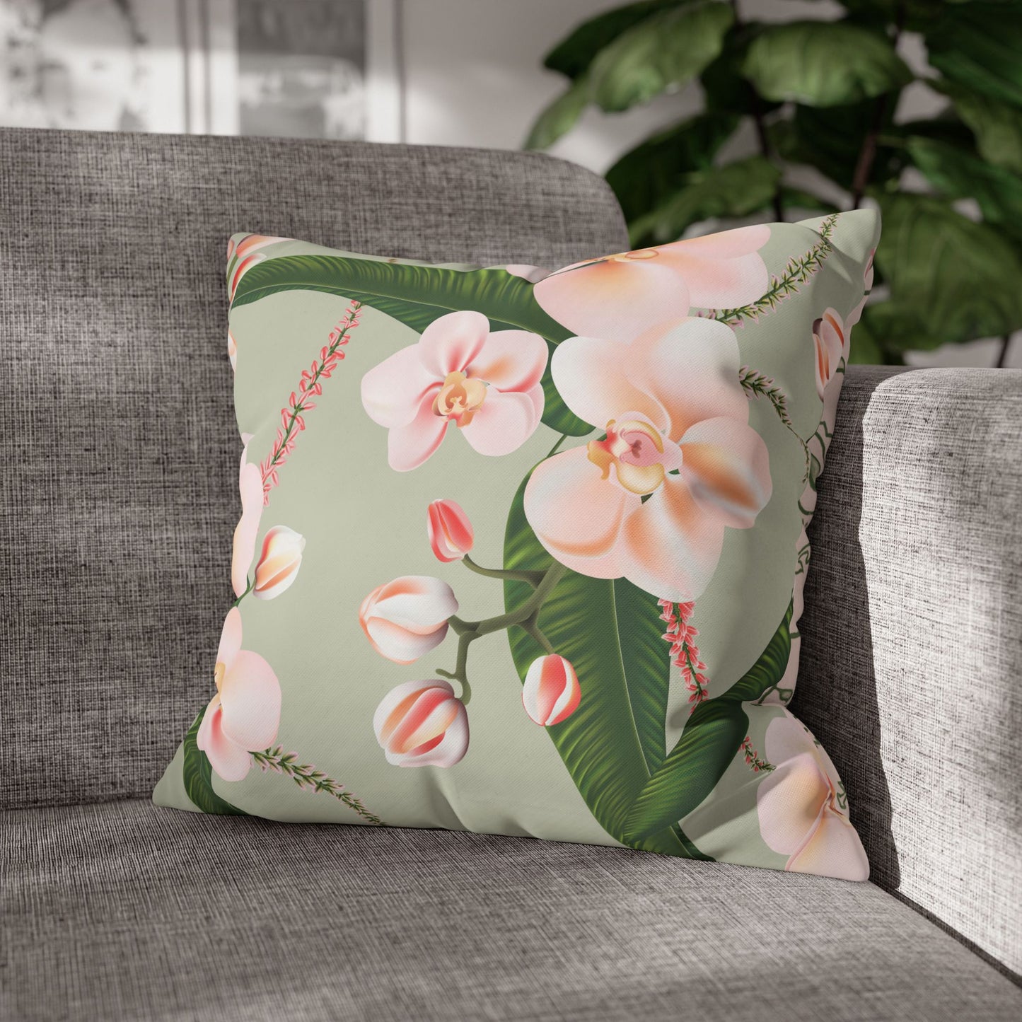 Floral Decorative Pillowcase, Elegant Home Decor, Gift for Her, Cozy Living Room Accent, Pink Orchid Design