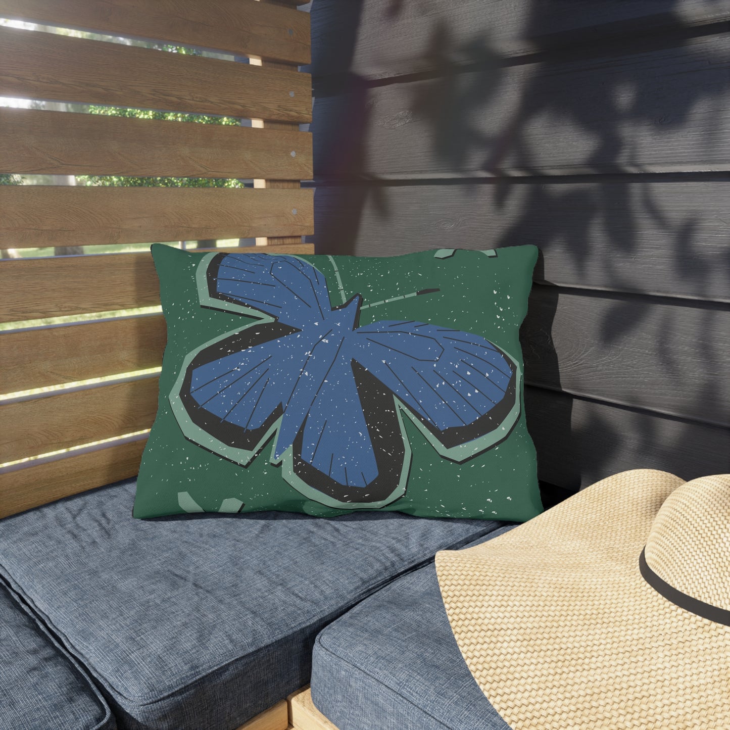 Outdoor Pillow - Blue Butterfly Rustic Matisse Inspired Back Design
