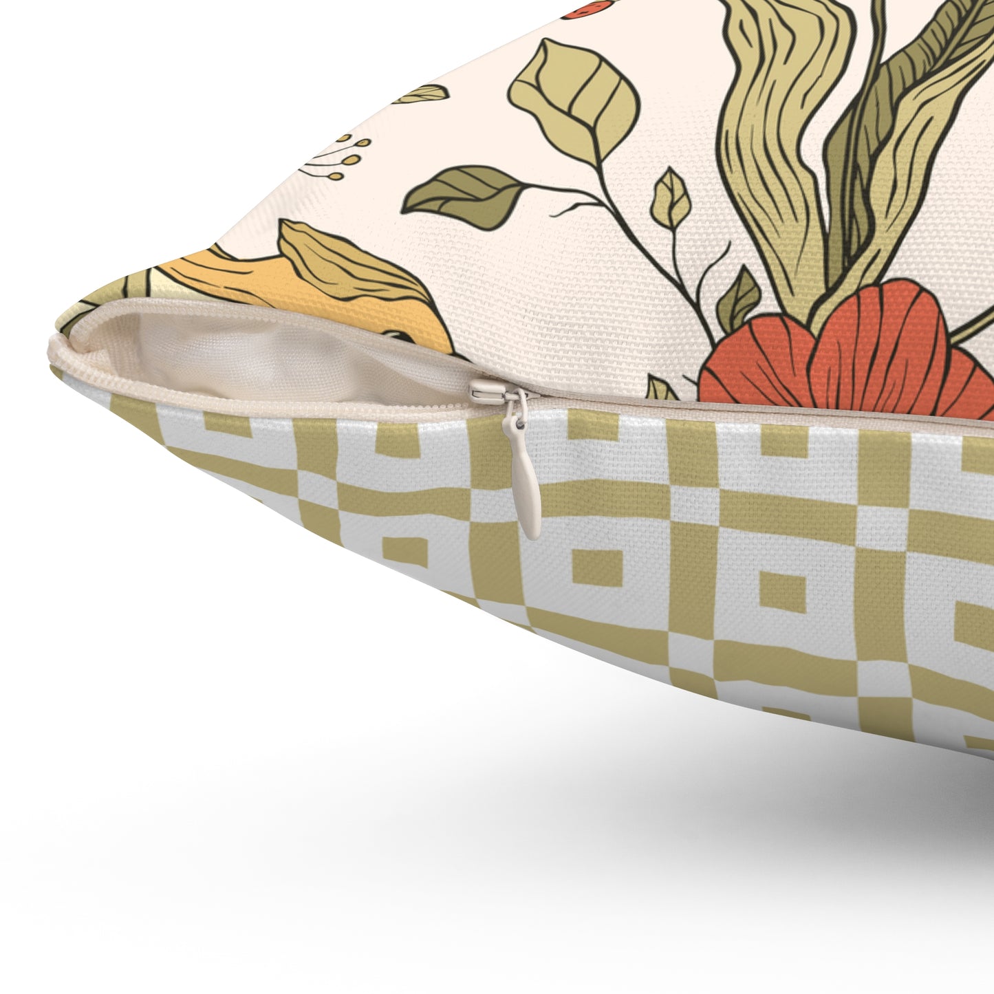 Throw Pillow Songbird with Berry Gift and Floral Design matching Pattern on the back