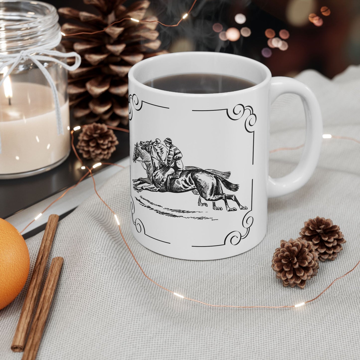 Elegant Equestrian Ceramic Mug, Horse Lover Gift, Stylish Drinkware, Unique Coffee Cup, Perfect for Home or Office